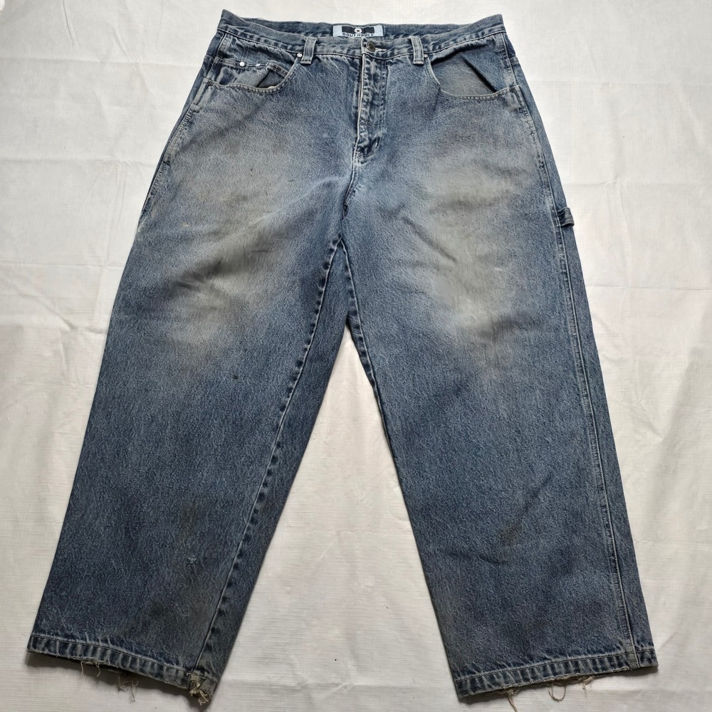 Southpole Mens Baggy Carpenter Jeans Blue Faded Y2K Streetwear Wide Leg 36x29
